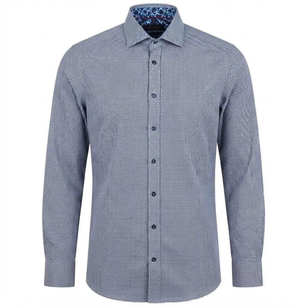 SAND Copenhagen Mens Blue White Houndstooth 2 Ply Cotton Dress Shirt Size 38